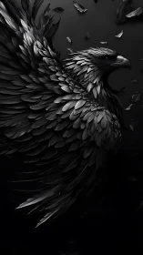 Majestic black eagle unfurls its wings in shadowed flight