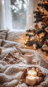 Candlelit cocoa nestles into a softly glowing winter nook