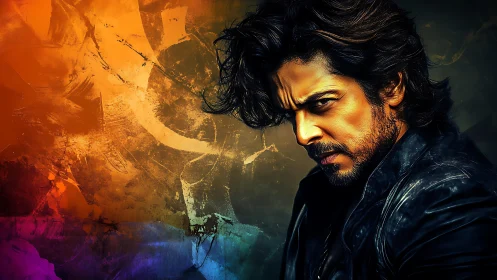 Moody portrait reveals strong gaze against bold colors