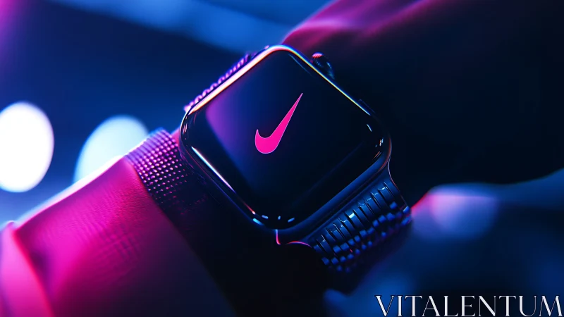 Cyberpunk smartwatch close-up with neon interface glow.