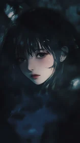 Moody anime portrait in deep chiaroscuro atmospheric framing.
