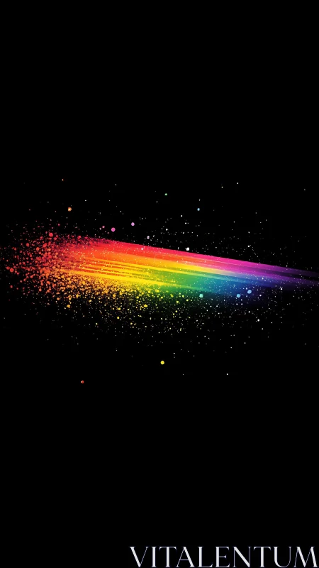 Diagonal rainbow particle streak forms high-contrast spectral trail