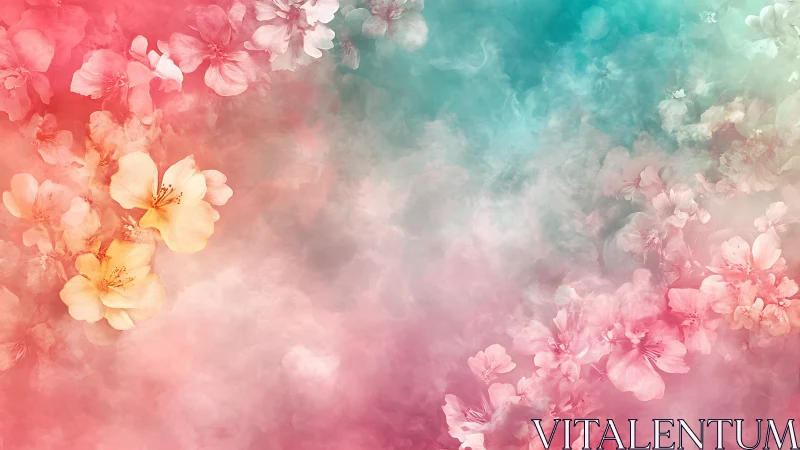 Dreamy Floral Gradient: Soft Blooms in Pink and Turquoise