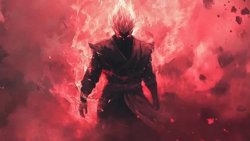 Silhouetted figure stands in red energy cloud environment