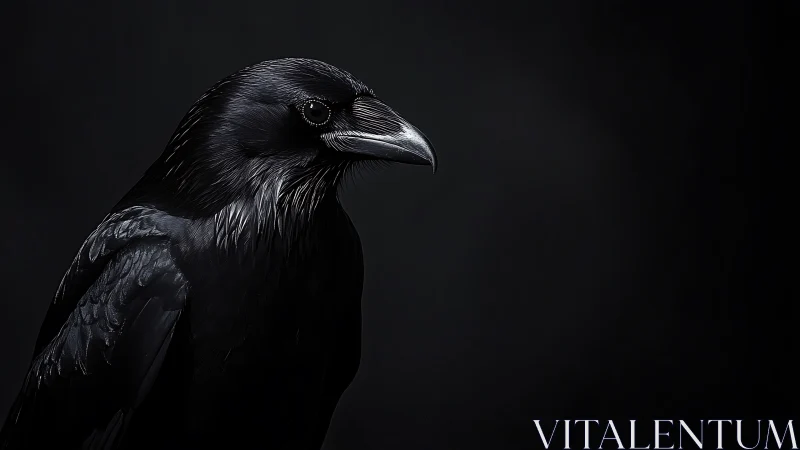 Midnight raven portrait under velvet-shadowed silence.