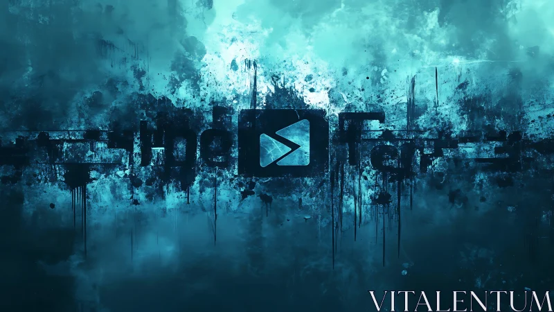 Glitch-fragmented play icon within cyan aerosol turbulence.