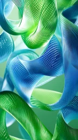 Parametric translucent ribbons in green and cyan gradients