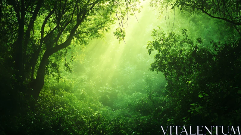 Luminous Forest Canopy with Radiant Sunlight Penetration.