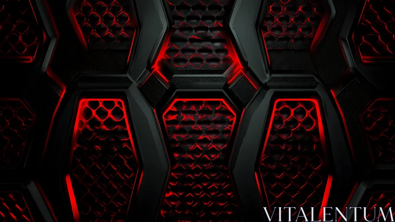 Cyberpunk hexagonal armor grid with red backlit honeycomb surfaces.