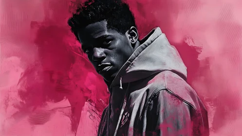 Moody hoodie meteor drifts through an electric pink storm
