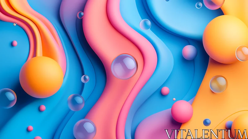 Colorful abstract waves and spheres in playful motion.
