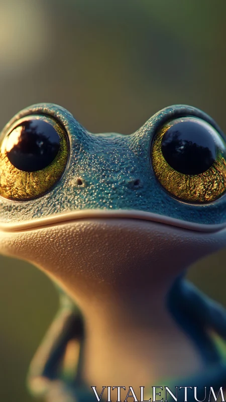 3D macro frog portrait with cinematic depth-of-field rendering.