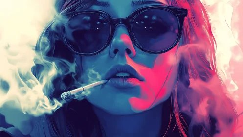 Neon-lit portrait in vaporous duotone digital painting style.