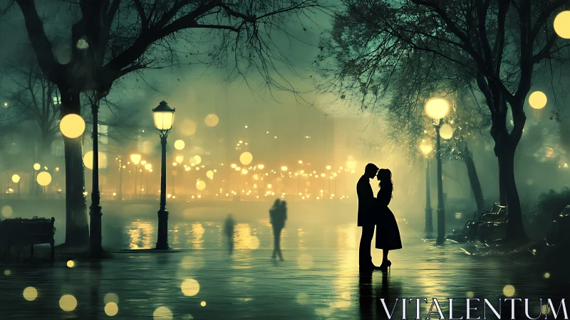 Silhouettes Embrace Beneath Neon Reverie.