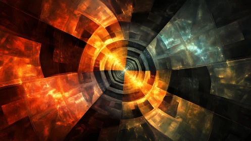 Fractal tunnel convergence with bifurcated chromatic energy field.