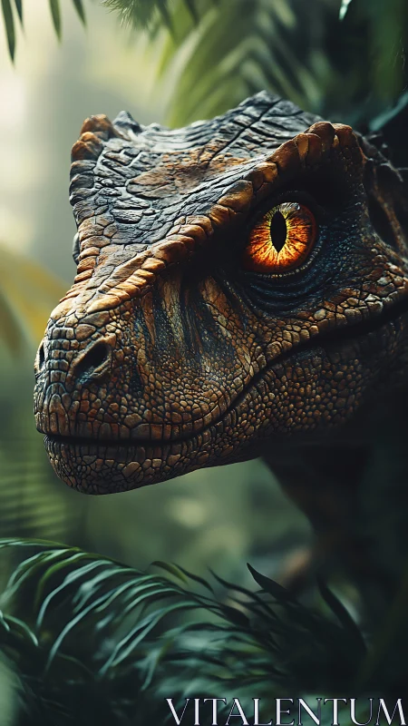 Predator’s ember eye haunts the misty Jurassic jungle.
