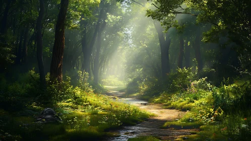 Luminous Forest Stream Canopy Path.