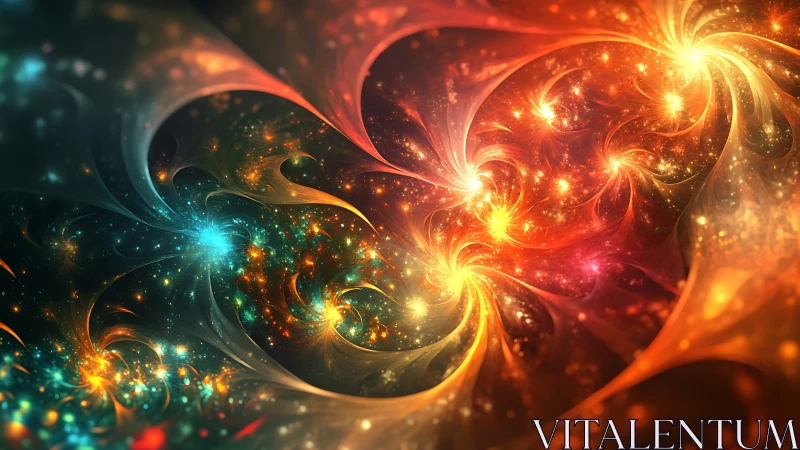 Starborn whirlwinds in a cosmic aurora bloom of light.