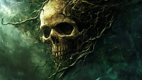 Whispers of the forest skull tangled in twilight roots.