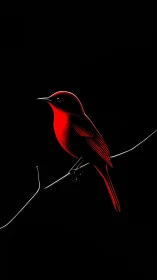 Crimson sentinel perched in obsidian silence.