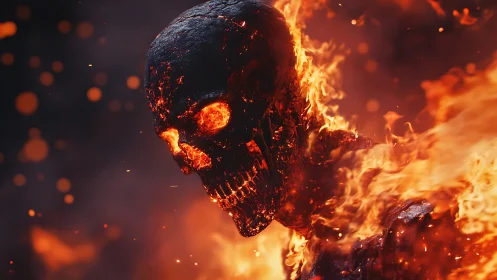 Flaming skeletal figure rendered in detailed digital flames.