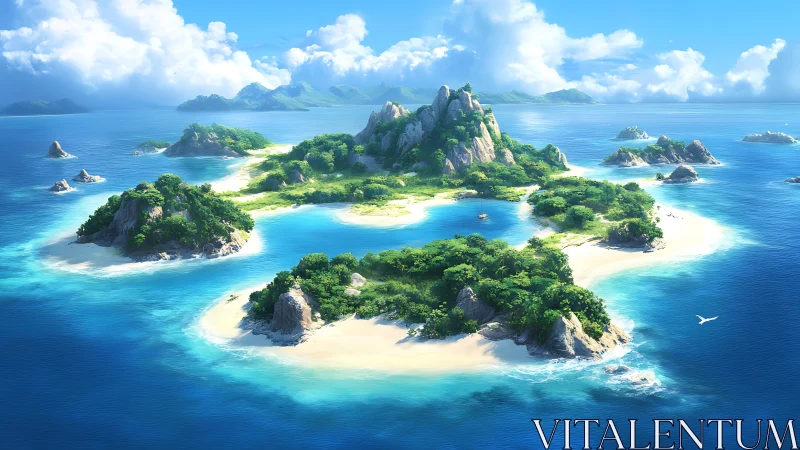 Tropical Island Archipelago Under Clear Blue Skies