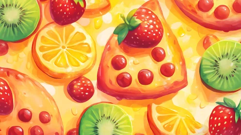 Sunlit fruit pizza carnival splashes across a juicy canvas.