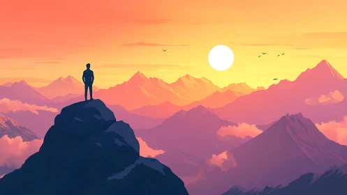 Solitary climber trades silence with a blazing pastel sunrise