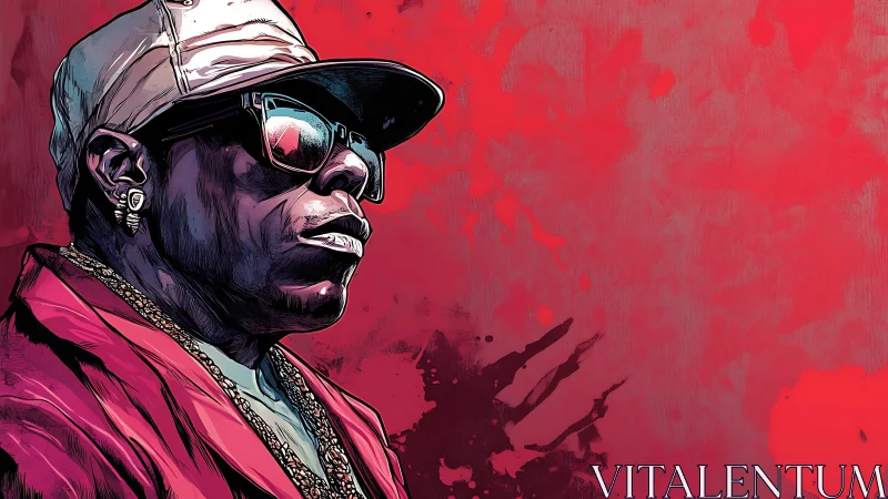 Bold hip-hop portrait in graphic neon red splatter style.
