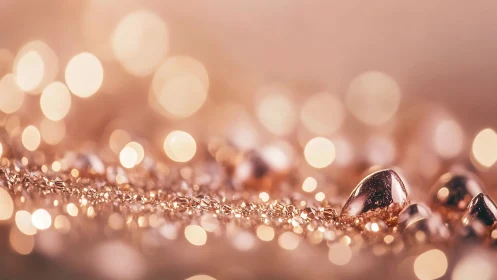 Macro bokeh study isolates rose gold droplets in shallow focus