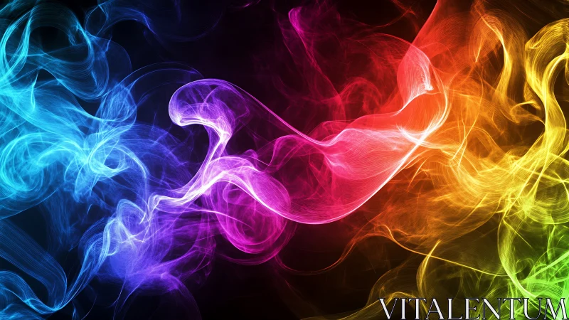 Vibrant multicolor light wisps on dark abstract background.