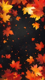 Autumn maple foliage framing dark negative space background.