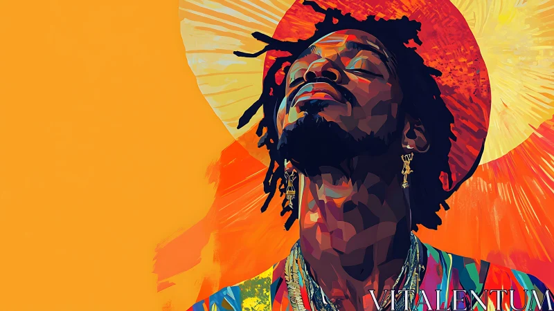 Vibrant digital portrait of man in sunlit orange halo.