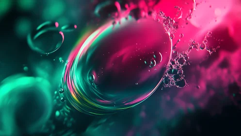 Neon liquid bubble abstract with teal and magenta glow.