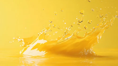 Yellow liquid splash frozen in dynamic high-speed motion.