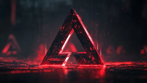 Glowing cyberpunk triangle pulsing with neon red light.