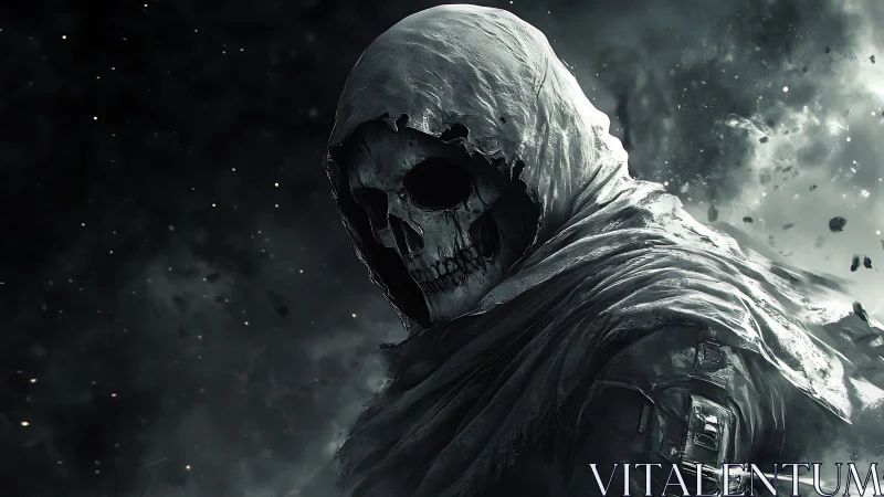 Spectral skeletal reaper rendered in high-contrast digital chiaroscuro.