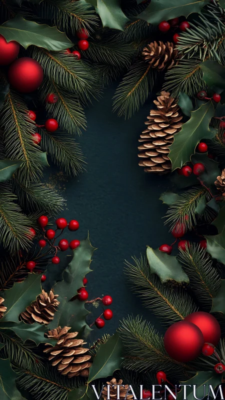 Festive evergreen border frames dark Christmas backdrop beautifully.