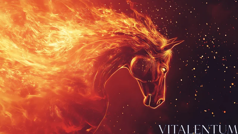 Equine head silhouette rendered in flowing orange flames.