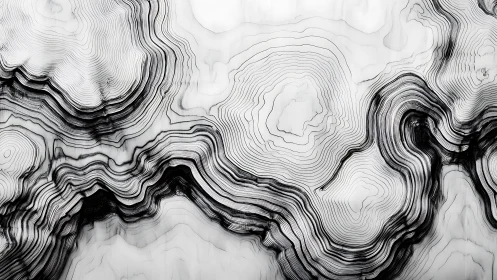Flowing contour lines create a calm, abstract monochrome landscape
