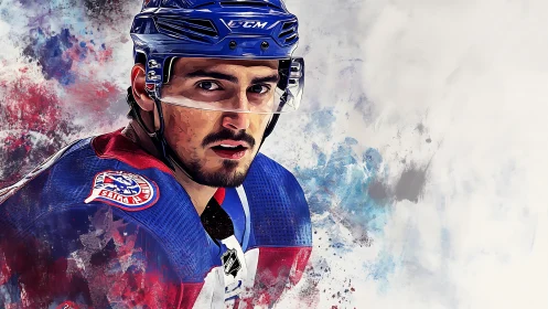 Ice hockey player portrait rendered in digital painting