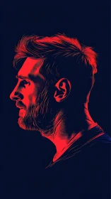 Neon red male profile portrait on deep navy background