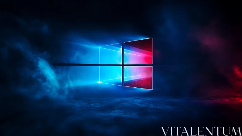 Glowing window logo in dreamy blue and red neon mist.