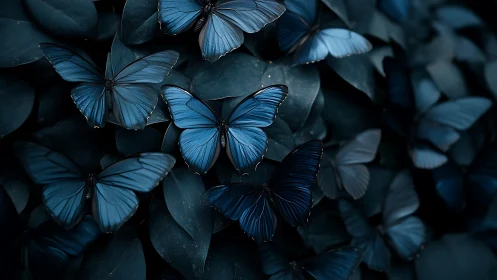 Midnight blue butterflies quietly rehearse their moonlit waltz