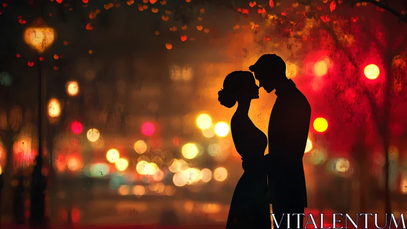 Silhouetted Romance Blooms Against Fiery Urban Bokeh Lights