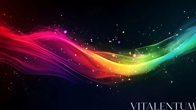 Spectral light ribbon waveform on dark background with particles