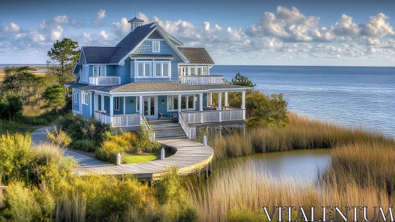 Coastal Charm: A Blue Victorian Home Welcomes the Sea.