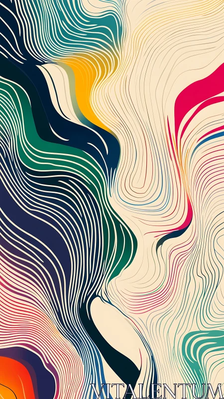 Curved color currents quietly sketch an abstract hidden face