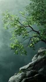 Cliff-edge arboreal system under diffuse atmospheric light.