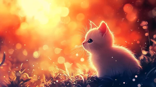 Luminescent Kitten Gazes Through Golden Ember Dreams